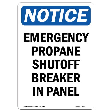 Signmission OSHA Notice, 5" Height, Emergency Propane Shutoff Breaker Sign, 5" X 3.5", Portrait OS-NS-D-35-V-11889